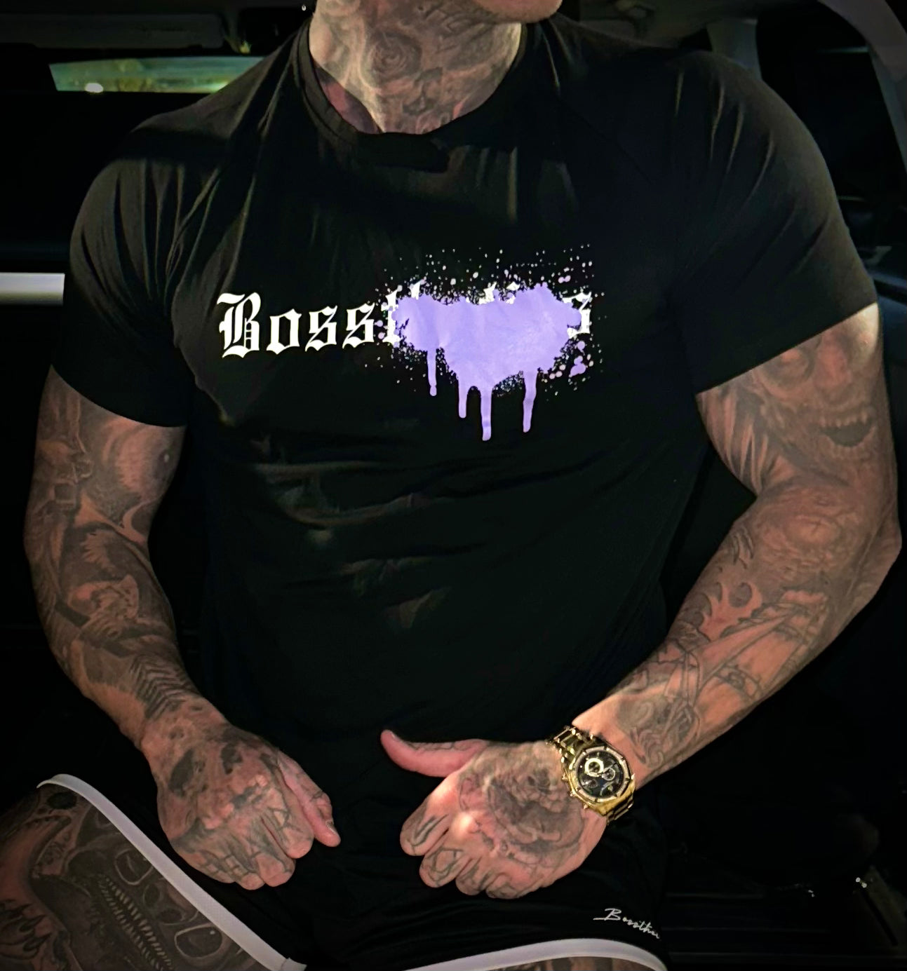 Muscle Fit T-shirt - Purple Sprayed Logo